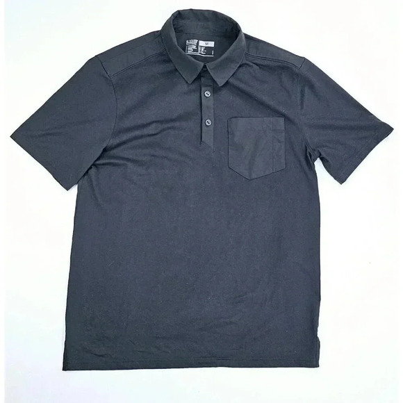 5.11 Tactical Men's Medium Black Short Sleeve Logo Tag Embossed Buttons Polo - Picture 1 of 11